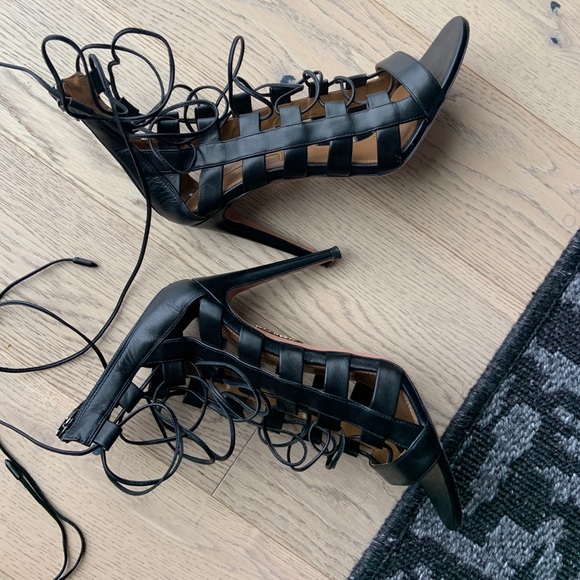 AQUAZZURA - AMAZON LEATHER LACE-UP SANDALS - black - Picture 12 of 16